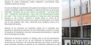 Universidad del Quindío Denuncia Amenazas y Actos Vandálicos en su Campus